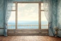 Window overlooking ocean or sea panoramic view. Generative AI Royalty Free Stock Photo