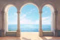 Window overlooking ocean or sea panoramic view. Generative AI Royalty Free Stock Photo