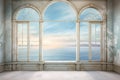 Window overlooking ocean or sea panoramic view. Generative AI Royalty Free Stock Photo