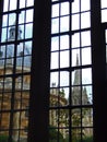 View of The Radcliffe Camera through a window from the Divination Room, Bodleian Library, Oxford University Royalty Free Stock Photo