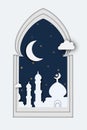 Window Ramadan Kareem Greeting card with arabic arabesque pattern. Holy month of muslim. Symbol of Islam
