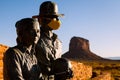 WINDOW ROCK, UTAH/USA - JULY 1: Statue outside of Monument Valley Utah wear face masks for COVID