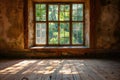 A empty room and window in a room with sunlight shining through it Royalty Free Stock Photo