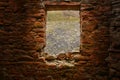 Window in the ruins of Old Gang lead smelting mill on Reeth High Moor, Yorkshire UK 