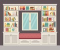 The window seat and wall of books for the home Royalty Free Stock Photo