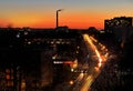 night city light at orange sunset building and traffic urban panorama Tallinn Estonia