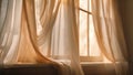 Window With Sheer Curtains in a Room. Generative AI