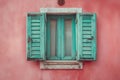 Window with shutters on pink wall Ai photo Royalty Free Stock Photo