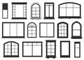 Window silhouettes. Exterior framing windows, black outline ornate arches and doors architectural building elements