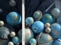 Overall, collection of globes in a window Royalty Free Stock Photo