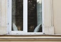 Window sill with two pillows view from street Royalty Free Stock Photo