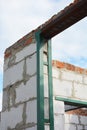 Window steel lintel on brick house construction.