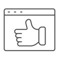 Window with thumbs up, positive feedback about website thin line icon, ui concept, like vector sign on white background Royalty Free Stock Photo