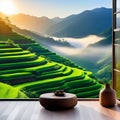 Window to Nature's Splendor, Landscape Nature View, Background, View from Window, Wonderful Landscape, Rice Terraces, Scenic Royalty Free Stock Photo