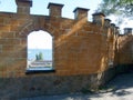 Window to the sea on a sunny medieval fortress wall, Odessa Ukraine Royalty Free Stock Photo