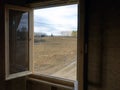 Window of unfinished wooden house Royalty Free Stock Photo