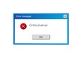 Window of user Interface. Critical error warning message on white background. Vector. Royalty Free Stock Photo