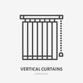 Window vertical jalousie flat line icon. Vector outline illustration of blind curtain. Black color thin linear sign for