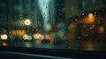 Window View From A Bus Driving Away From Rainy City, AI Generative