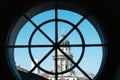 Window view on historic French Cathedral / Dome at Gendarmenmarkt, Berlin