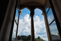 Window with a view inside Priori palace in Volterra, which is the oldest city council hall in Tuscany Royalty Free Stock Photo