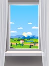 Window view interior, farm, rural landscape, country nature