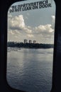 Window, view, landscape, river, clouds and sky, blue river