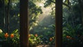 Serene Tropical Jungle View Through Open Doorway Royalty Free Stock Photo