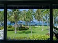 Window View of Luxury Tropical Landscaping Royalty Free Stock Photo