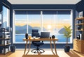 a window with a view of the mountains and the sun is reflected in the window in a photographer room Royalty Free Stock Photo