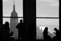 Window view of New York City Manhattan skyline wit