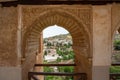 Window view of Partal Palace at El Partal area of Alhambra - Granada, Andalusia, Spain