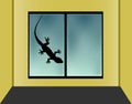 Window View.Silhouette of Lizard`s on glass window