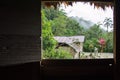 Window view from a traditional wooden cottage on a romatic jungle village near Banjos, Ecuador Royalty Free Stock Photo