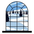 Window view of the winter landscape cartoon vector illustration Royalty Free Stock Photo