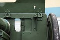 window for viewing in a protective shield on Russia's historical military green gun