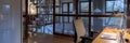 Window wall in home office room, panorama Royalty Free Stock Photo