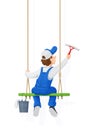 Window washer. Cleaning service. Cartoon character. Royalty Free Stock Photo