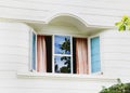 Window in a white wooden country house Royalty Free Stock Photo