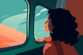 window woman transportation journey seat muslim flight passenger character trip plane. Generative AI.