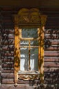 Window in a wooden log house Royalty Free Stock Photo