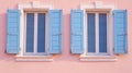 Window wooden on pastel pink color painted wall. Generative AI Royalty Free Stock Photo