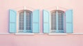 Window wooden on pastel pink color painted wall. Generative AI Royalty Free Stock Photo