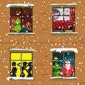 The windows of an apartment house in the evening of Christmas Royalty Free Stock Photo