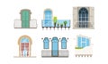 Windows with Balconies of Different Styles Set, Classic and Modern House Exterior, Building Facade Design Vector Royalty Free Stock Photo