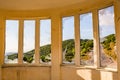 windows with broken glass view from inside one of the houses on the island of Corfu Greece Royalty Free Stock Photo