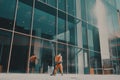 Windows cleaners at the mall. Neural network AI generated Royalty Free Stock Photo