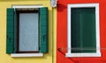 Windows of colorful houses, Burano island, Italy Royalty Free Stock Photo