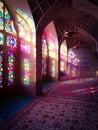 Colourful lights in pink mosque in Shiraz Iran Royalty Free Stock Photo