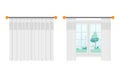 Windows with curtain open and close vector illustration